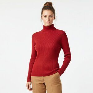 Nordstrom 100% Silk Red Ribbed Long Sleeve Mock Turtleneck Sweater Top M